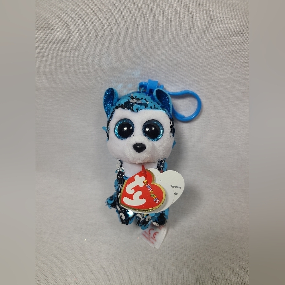 Ty Beanie Boos flipables Slush The Husky Dog Key Clip Keychain Plush- NWT